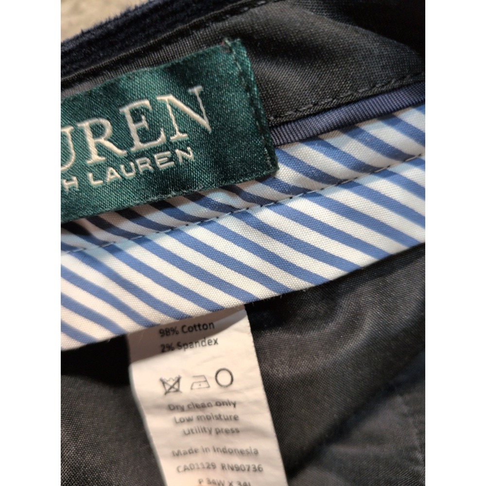 Lauren Ralph Lauren Mens Navy Blue Corduroy Pants Straight Leg 34W x 34L Stretch - Picture 3 of 8